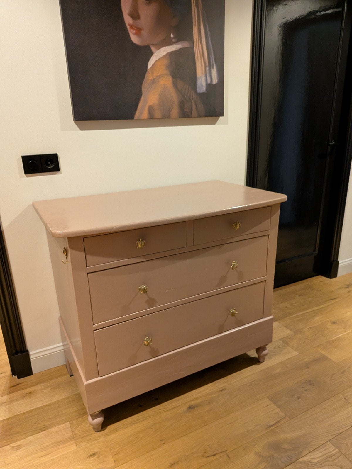 Vintage ladekast / commode met unieke schildpad greepjes, Ophalen, Gebruikt, Vintage, Klassiek, 50 tot 100 cm