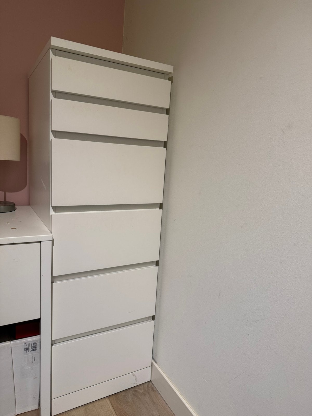IKEA MALM Ladekast 6 lades, wit/spiegelglas, 40x123 cm, Huis en Inrichting, Kasten | Ladekasten, Ophalen, Minder dan 50 cm, Gebruikt