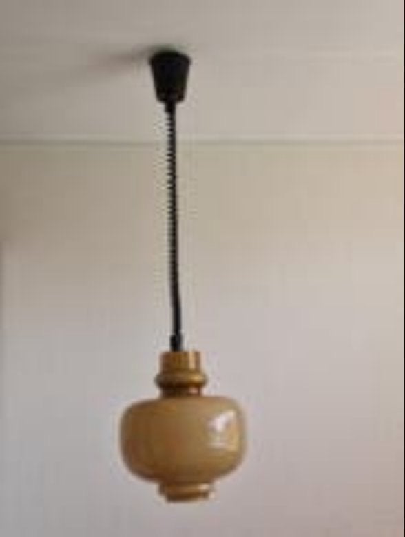 Vintage "trekpendel" hanglamp  1970, Gebruikt, Space-age, Glas, E27 (groot)