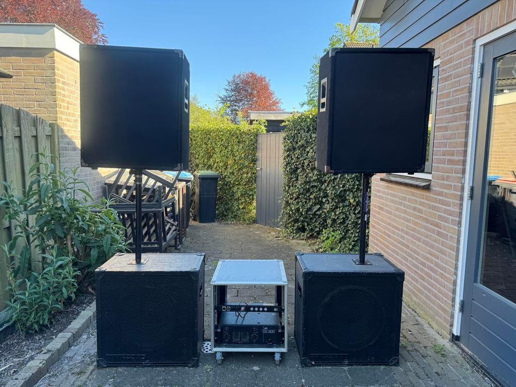 PA systeem 2x18” sub 2x 15” full range top incl versterker, Ophalen, Gebruikt, Audio