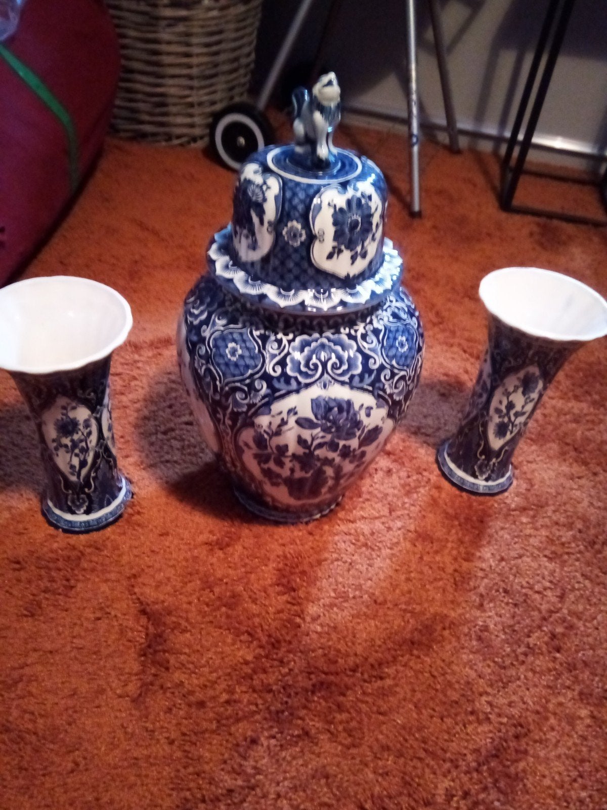 Delfts blauw gemberpot en vazen set, Antiek en Kunst, Ophalen