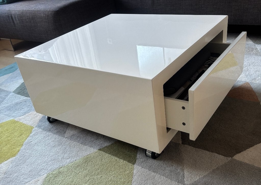 wit hoogglans salontafel met lade, Ophalen, Overige materialen, Gebruikt, 50 tot 100 cm