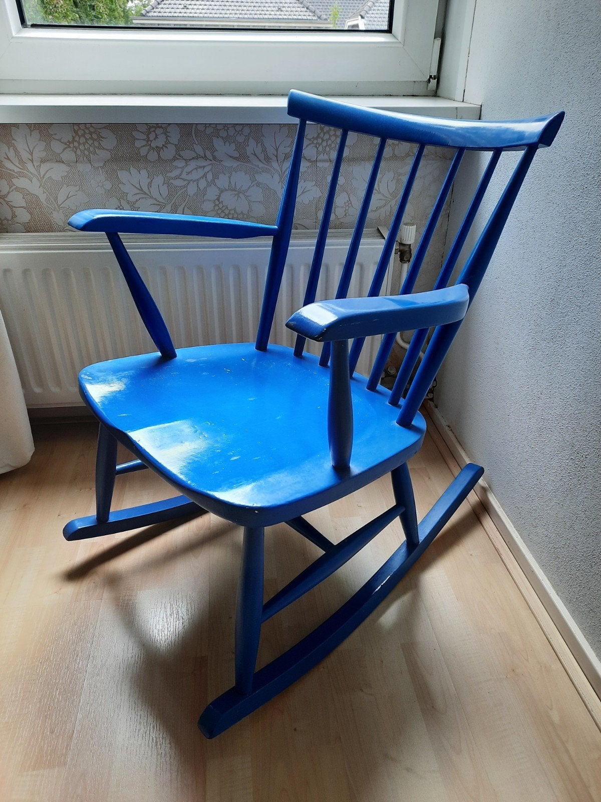 Schommelstoel, oud, hout, Huis en Inrichting, Stoelen, Ophalen, Gebruikt, Blauw, Eén