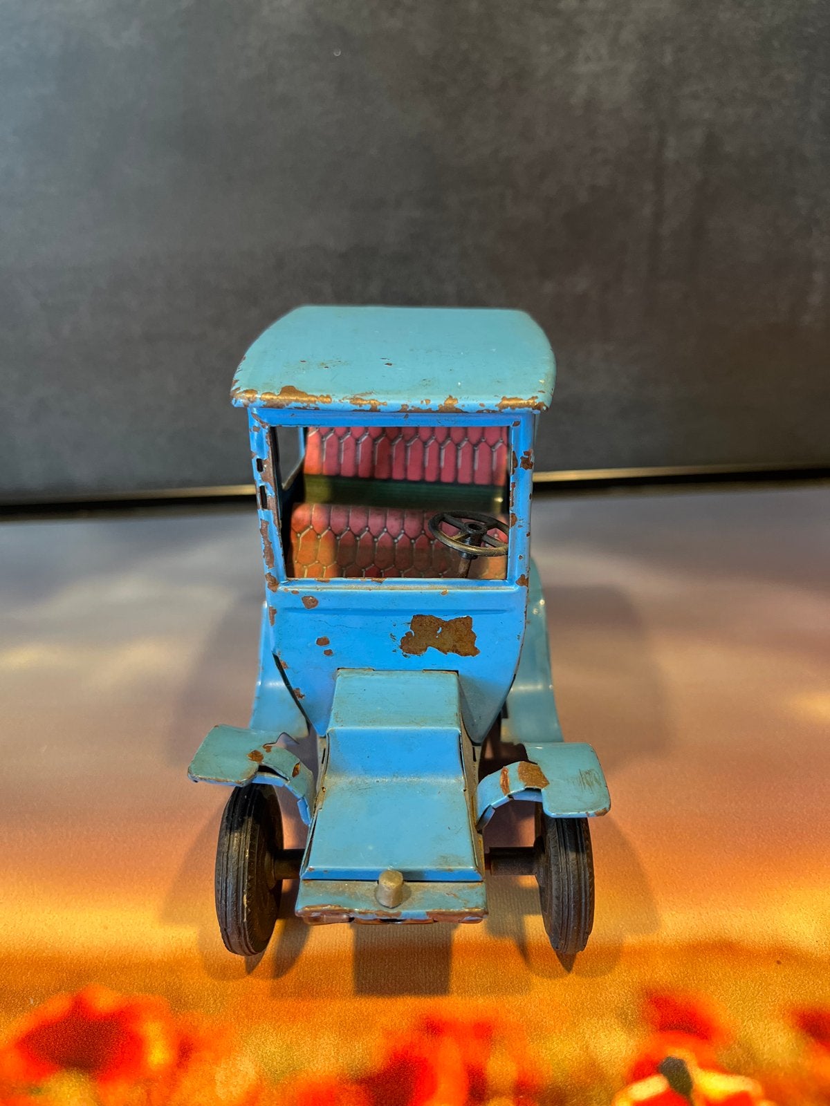 Vintage Blikken Bandai Speelgoedauto - Blauwe Oldtimer, Ophalen of Verzenden, Gebruikt