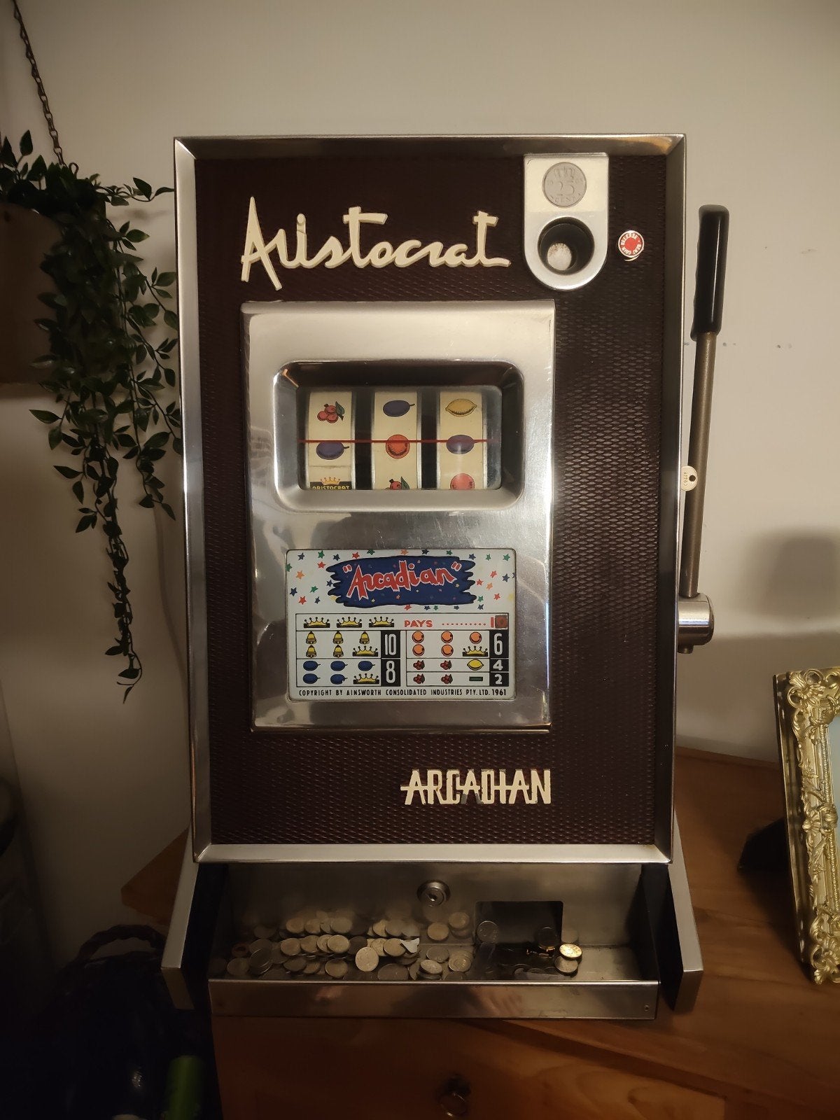 Vintage Aristocrat Arcadian fruitautomaat, Overige munten, Ophalen of Verzenden, Gebruikt, Met sleutels