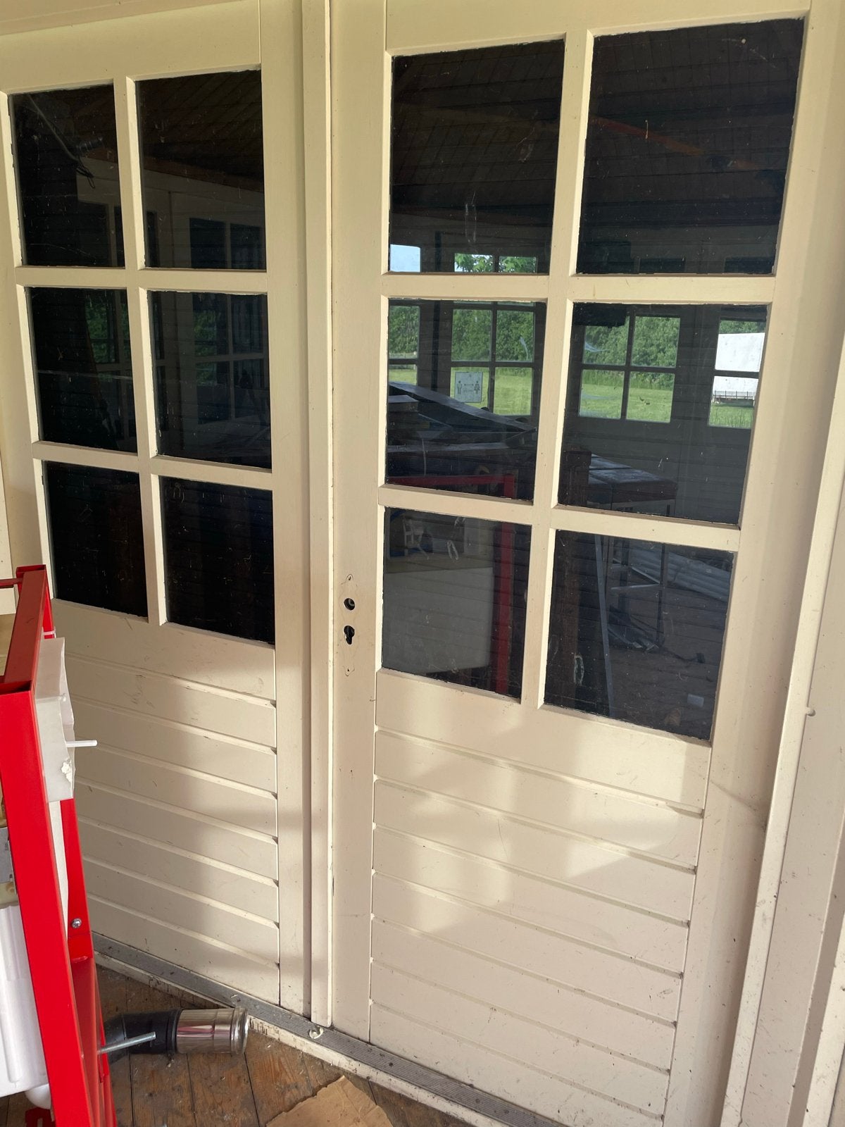 Dubbele houten deuren met glas 8 sets, Ophalen, Gebruikt, 80 tot 100 cm, Buitendeur