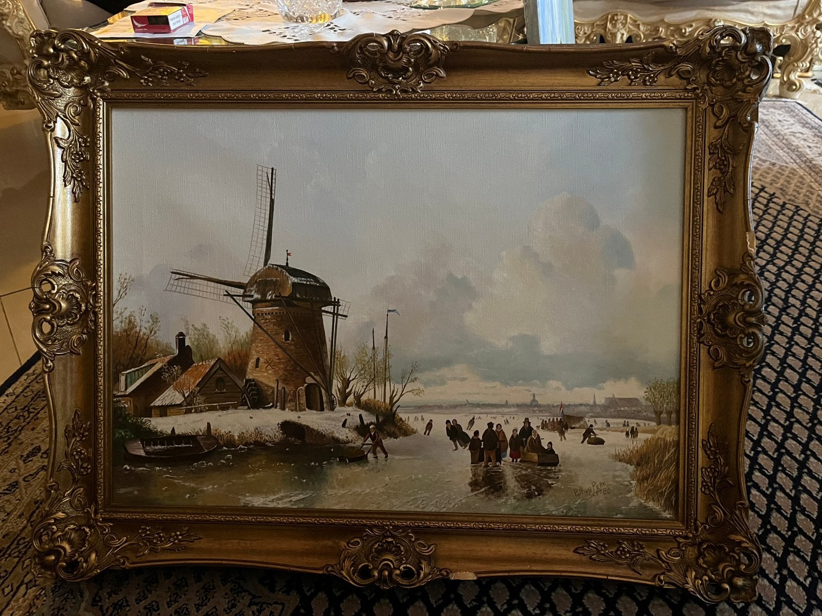 Groot olieverf winterlandschap schilderij, Ophalen
