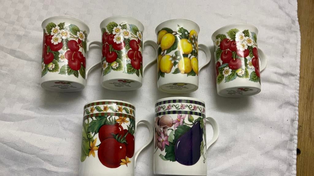 Engelse bekers, bone china, crown trent fruit, gardenia, Huis en Inrichting, Keuken | Servies, Ophalen of Verzenden, Zo goed als nieuw