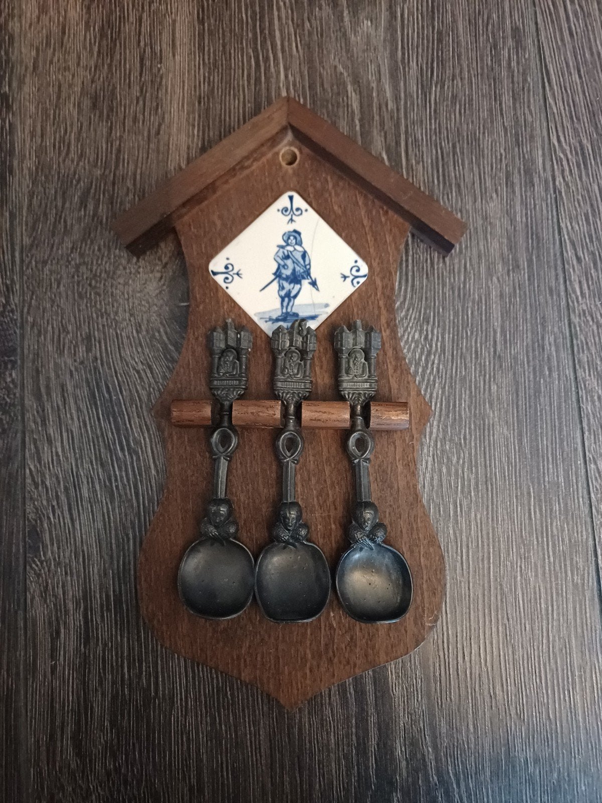 Vintage Delfts Blauw Lepelrekje met 3 Lepels, Ophalen of Verzenden