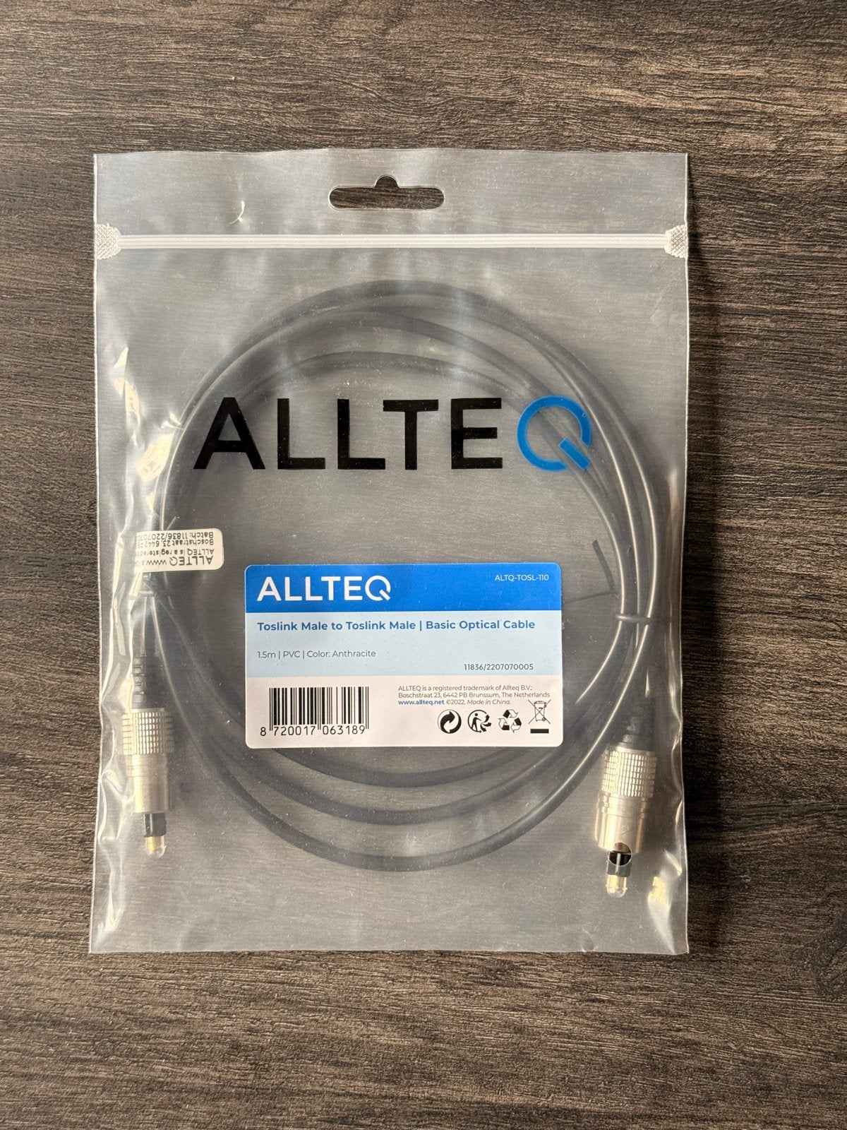 ALLTEQ Toslink Male naar Toslink Male Optische Kabel 1.5m, Ophalen of Verzenden, Nieuw, Minder dan 2 meter, Optische kabel