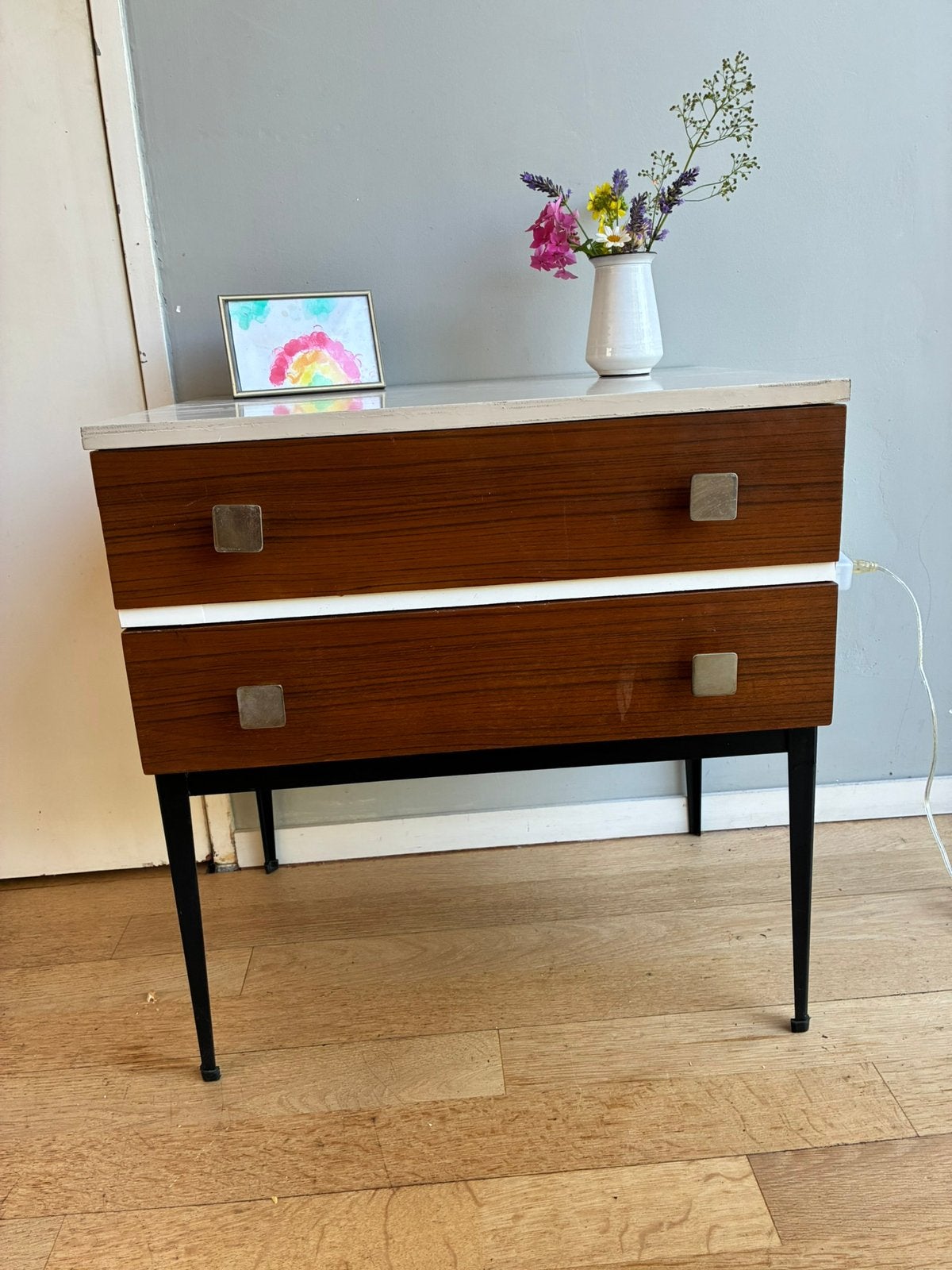 Twee Midcentury nachtkastjes, Ophalen, Zo goed als nieuw, Minder dan 45 cm