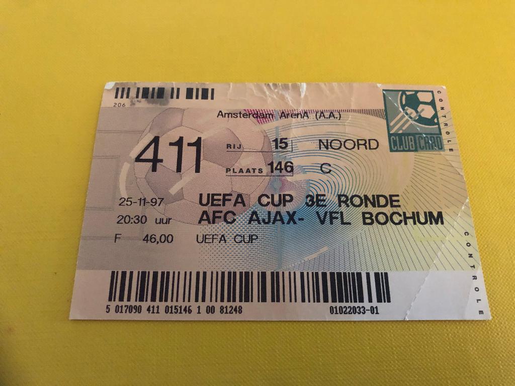 ⚽ Ticket Uefa-Cup Ajax - Vfl Bochum 1997/1998 ⚽, Verzamelen, Verzenden, Zo goed als nieuw, Ajax, Overige typen