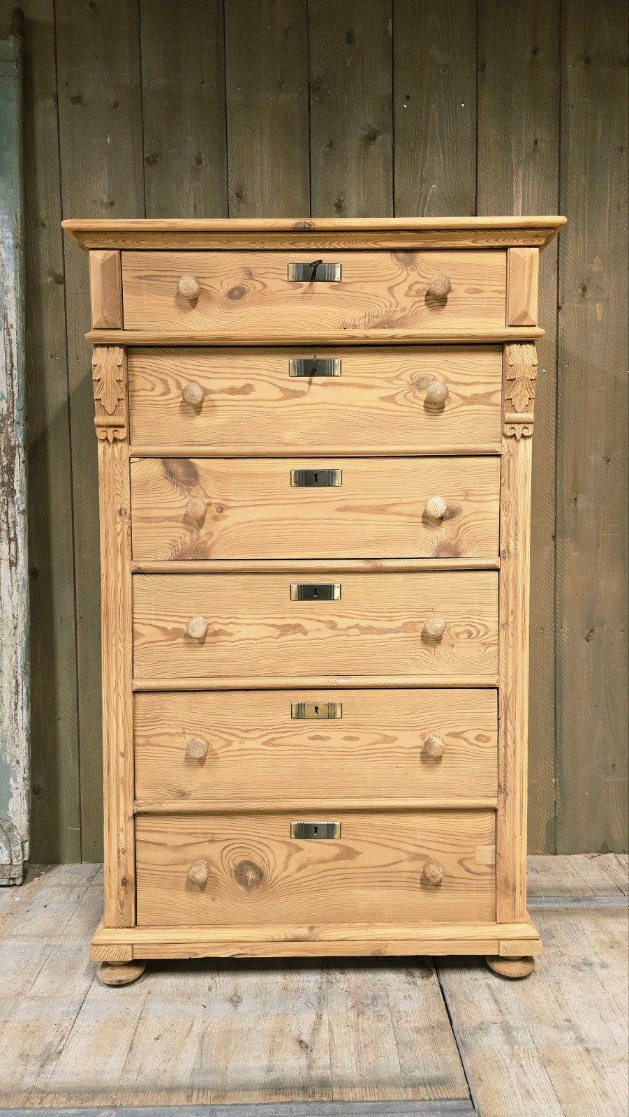 Antiek GrenenHouten Commode/Ladenkast uit voorraad leverbaar, 1 of 2 laden, 100 tot 150 cm, Zo goed als nieuw, Grenenhout