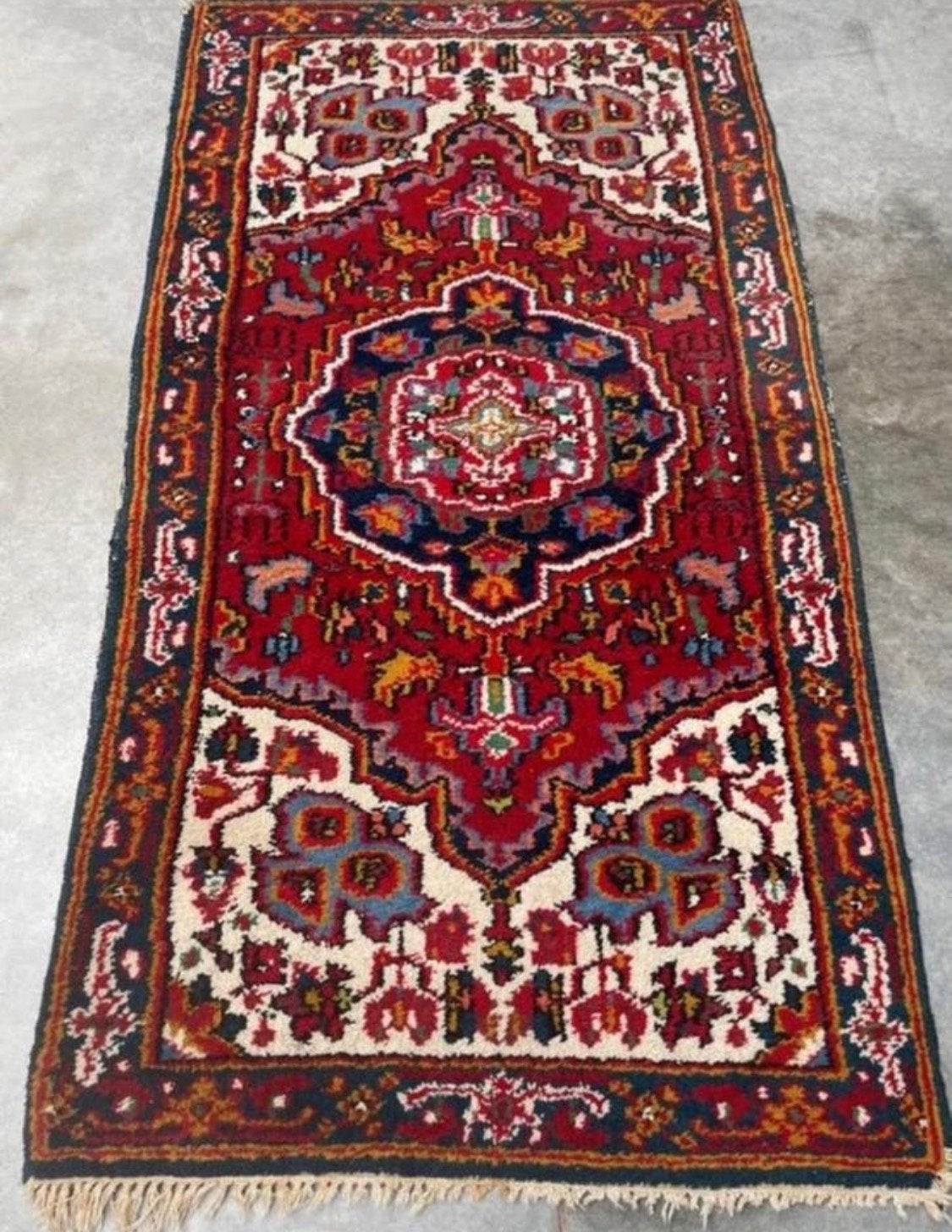 Handgeknoopt loper 73cm x 141cm antiek scheerwol orient pers, Gebruikt, 100 tot 150 cm, Handgeknoopt tapijt loper scheerwol oosterse orient perser