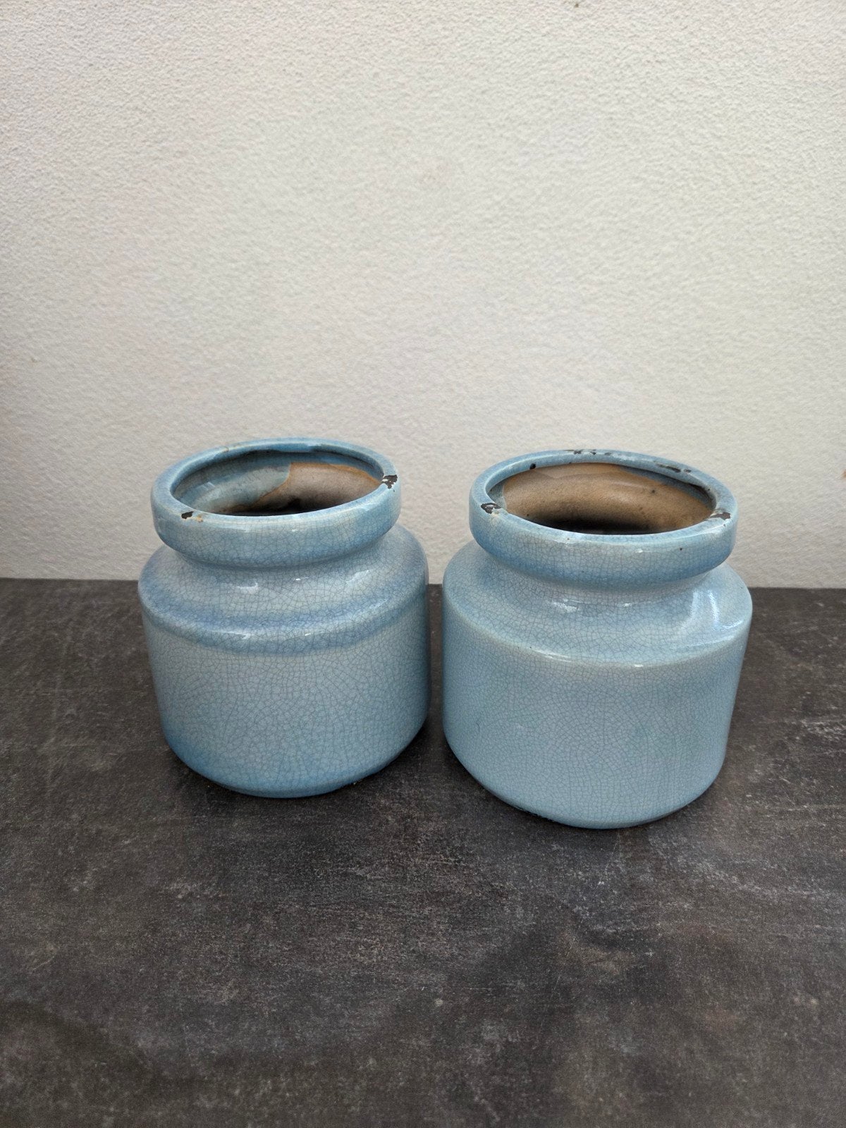 Set van 2 lichtblauwe craquelé potten, Ophalen of Verzenden