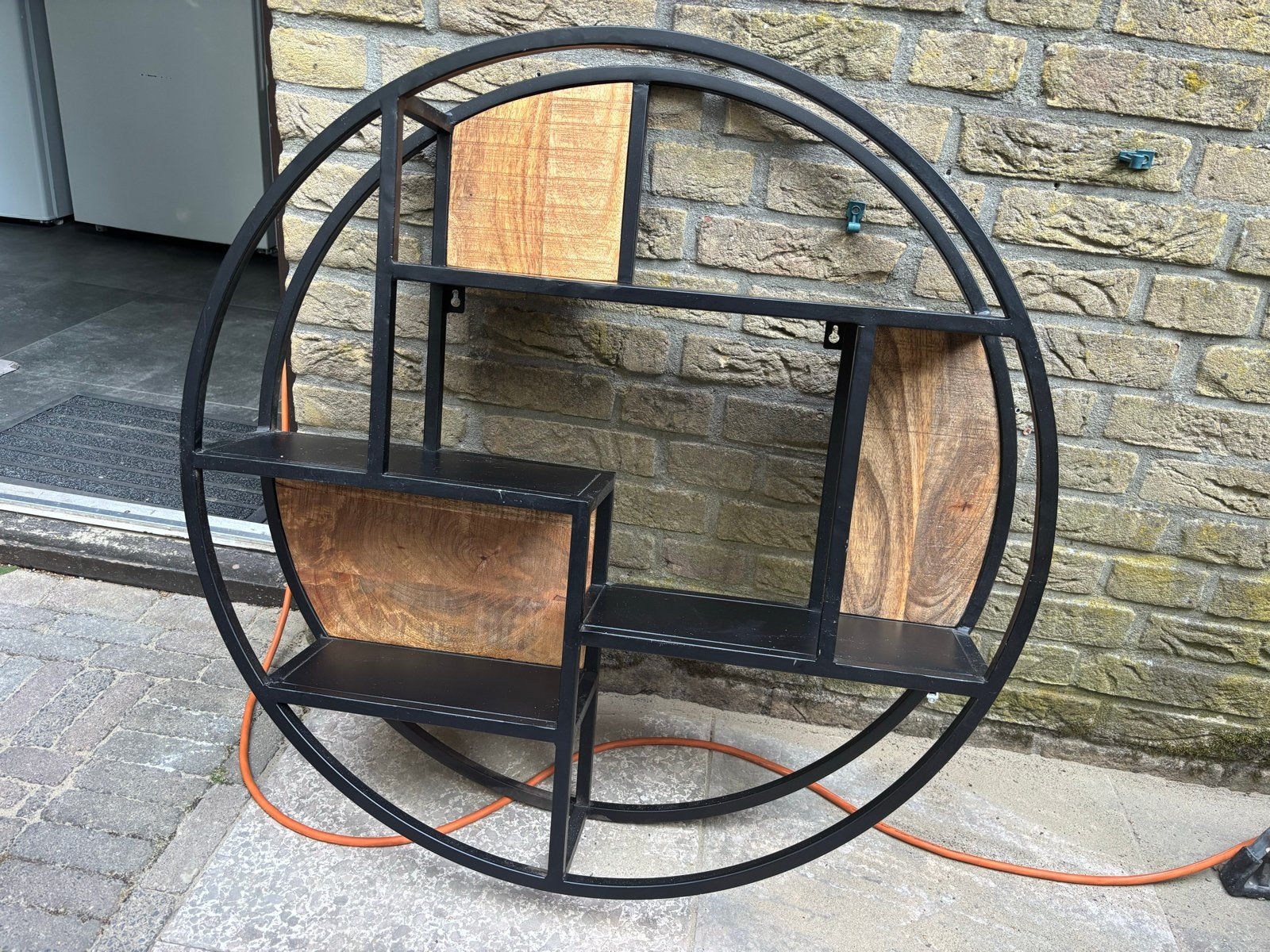 Rond wandrek van metaal en hout - 80 cm diameter 2 stuks, Huis en Inrichting, Woonaccessoires | Wandplanken en Boekenplanken, Ophalen