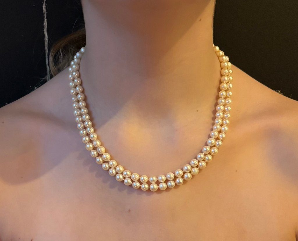 Parel ketting diamant blauw glas zeer fraai ketting 14k goud, Verzenden, Goud, Ketting, Met edelsteen