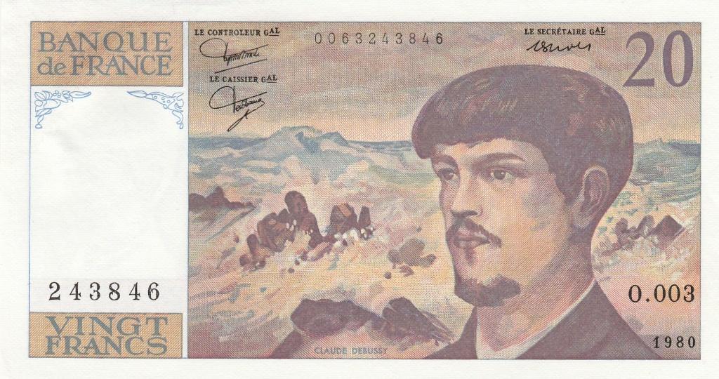 Frankrijk 20 Francs 1980 Claude Debussy, Ophalen of Verzenden, Frankrijk, Los biljet