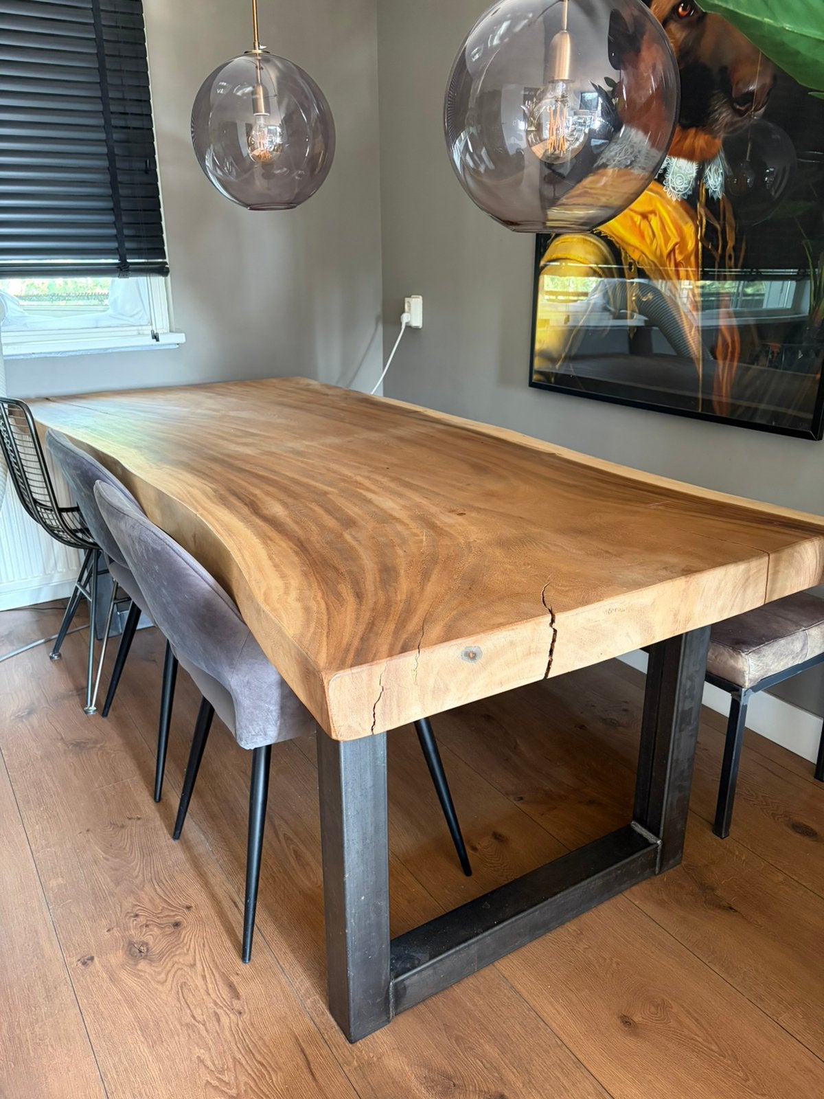 Suar boomstamtafel eettafel 220x100 cm 9cm, Ophalen, Gebruikt, 200 cm of meer, 50 tot 100 cm