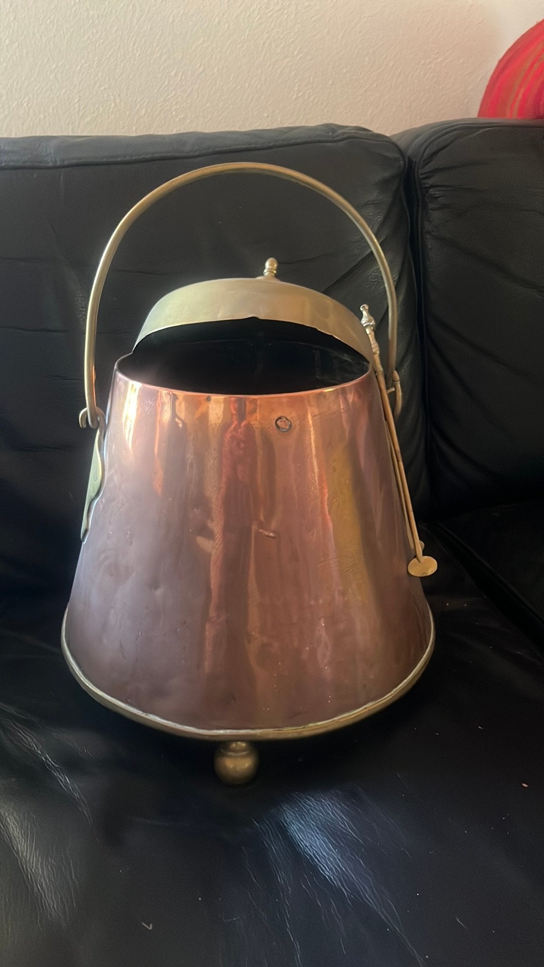 Antieke Koperen Kolenemmer met Messing Handvat, Antiek en Kunst, Antiek | Koper en Brons, Ophalen of Verzenden, Koper
