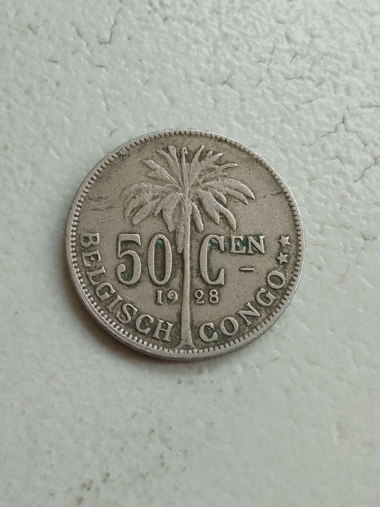 Belgisch Congo 50 centimes 1928., Postzegels en Munten, Ophalen of Verzenden, Overige landen, Losse munt