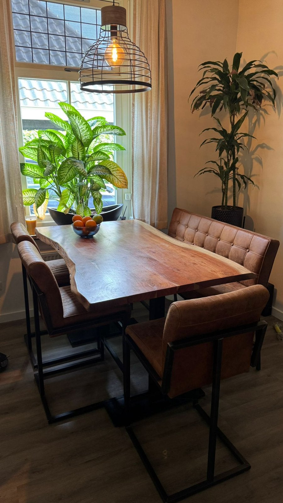 Luxe bartafel met 3 barfauteuils en barbank/Industriële set, Huis en Inrichting, Tafels | Eettafels, Ophalen, 100 tot 150 cm, 50 tot 100 cm