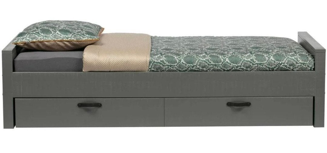 Woood Morris bed met lade - Grijs, Ophalen, Eenpersoons, 200 cm, Hout
