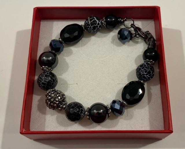 Armband met natuurstenen, Met kristal, Overige materialen, Zwart, Nieuw