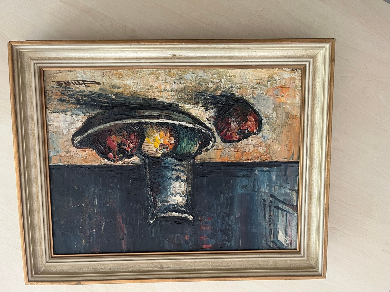 Abstract stilleven met fruit - Olieverf op doek, Stilleven, Ophalen of Verzenden, Gesigneerd, Olieverf