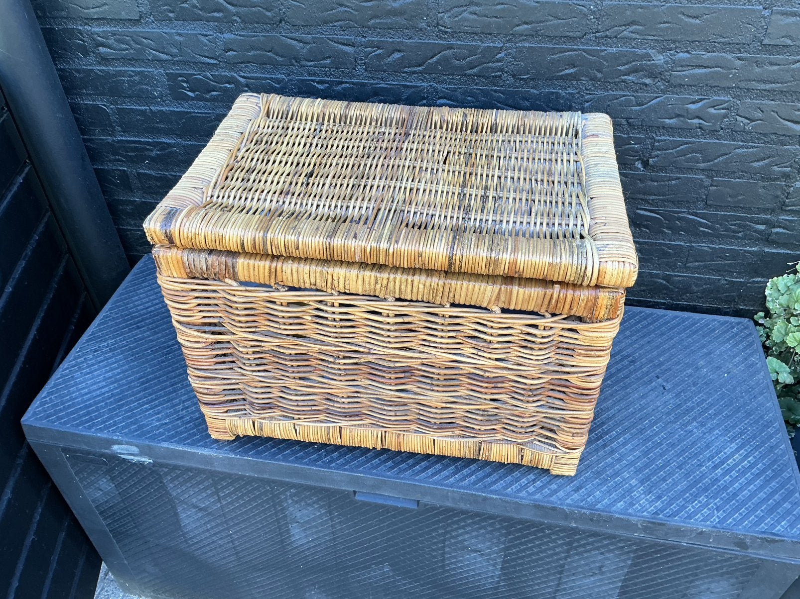 RIETEN MAND  KRANTEN BAK BREIMAND HOUT BAK OID, Overige materialen, Minder dan 50 cm, Gebruikt, 50 tot 100 cm