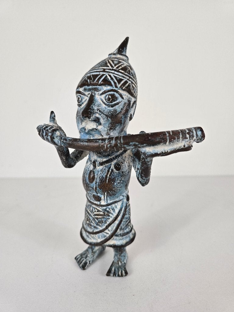 Beeld hoornspeler muzikant, brons, Benin, midden 20e eeuw, Antiek en Kunst, Ophalen of Verzenden