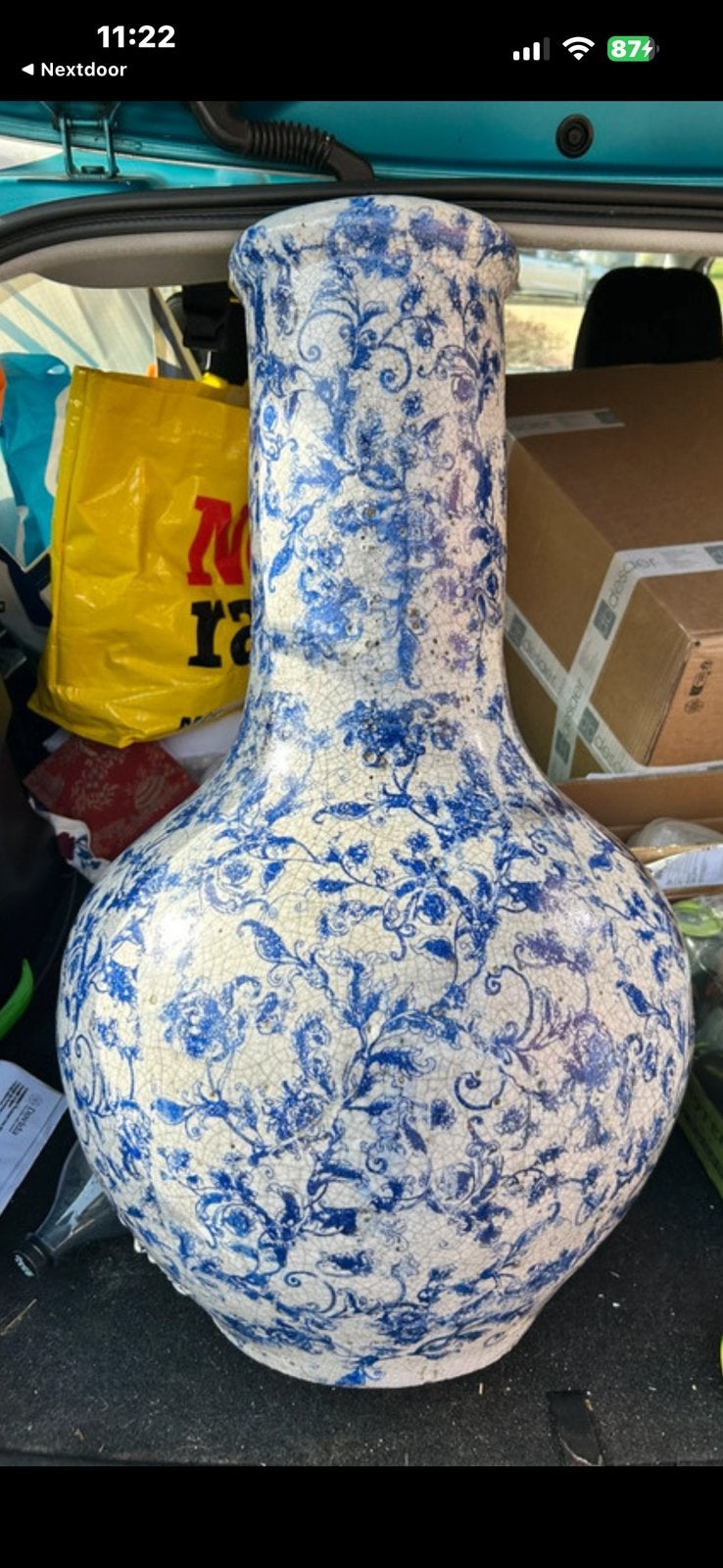 Zeer groot en zware blauw witte vaas met craquelee chinees ?, Div, Ophalen of Verzenden, Zo goed als nieuw, Div