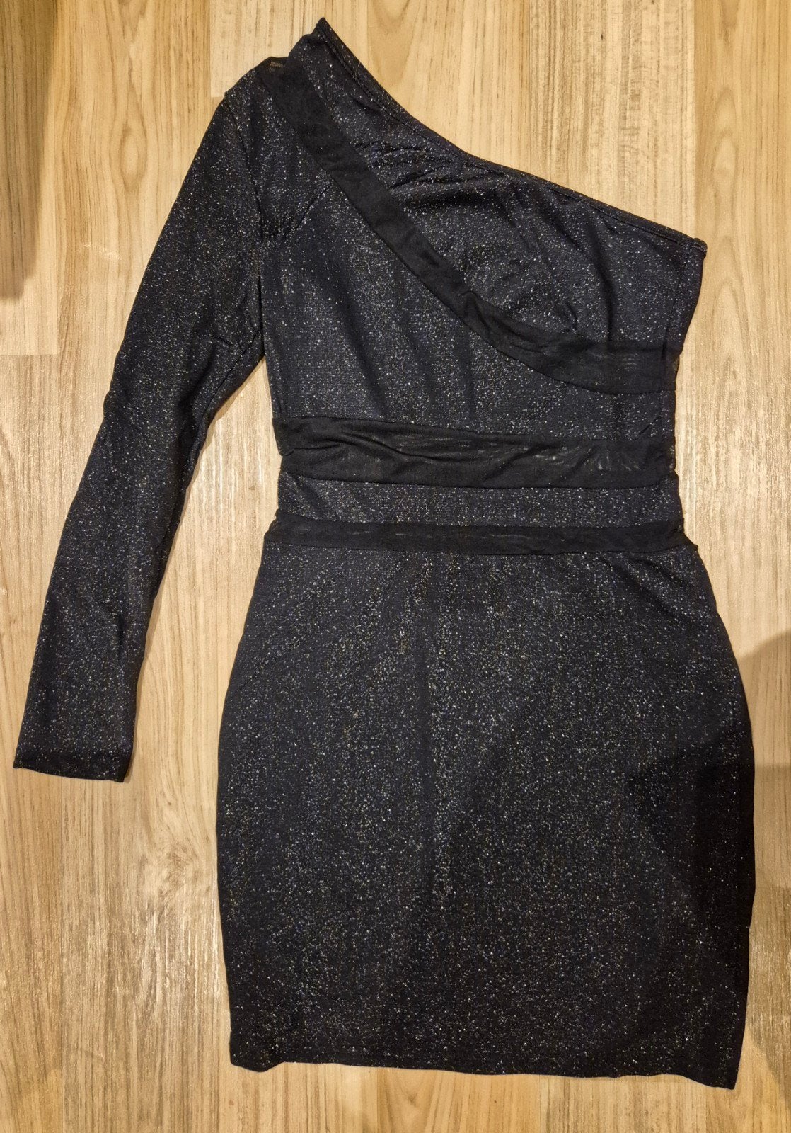Shein Zwart Glitter One-Shoulder Jurkje Maat M, Maat 38/40 (M), Zwart, Ophalen of Verzenden, Zo goed als nieuw