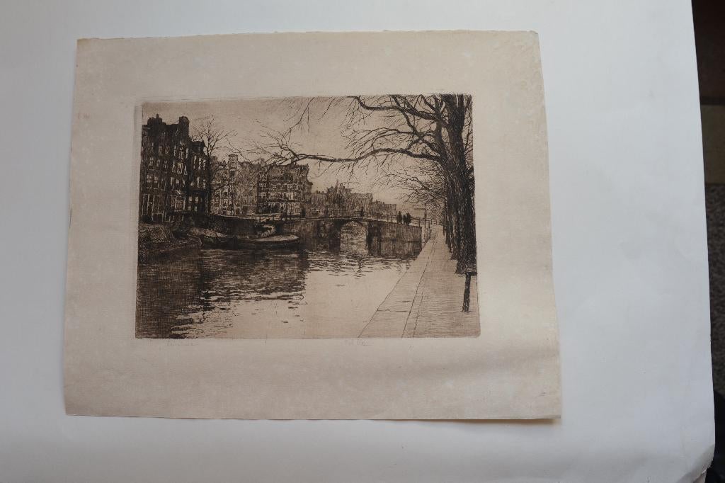 AMSTERDAM BROUWERSGRACHT ETS POL DOM Mooie kwaliteit GE1, 1900 - 1949, Verzenden, Ets, Origineel