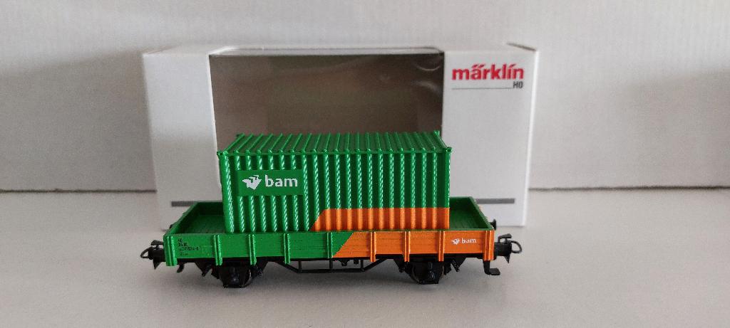 Bam Lage Bakwagon met 20ft. Container *Nieuw* (03), Hobby en Vrije tijd, Modeltreinen | H0, Wisselstroom, Ophalen of Verzenden