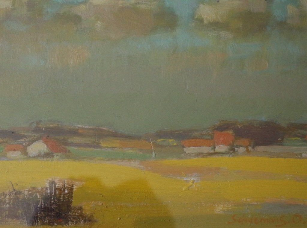 Octaaf  Schoemans, olieverf. Tessenderlo. België., Achter glas, Ophalen of Verzenden, Landschap, Olieverf