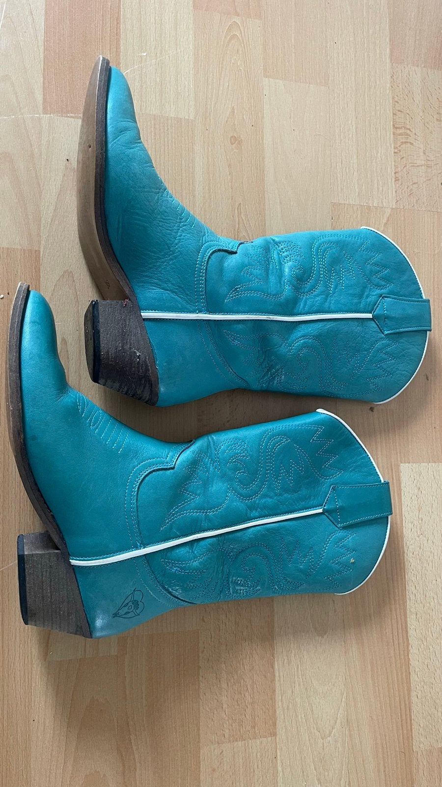 Prachtige petrol leren laarsjes - Maat 38, Kleding | Dames, Schoenen, Ophalen, Zo goed als nieuw, Overige kleuren, Lage of Enkellaarzen