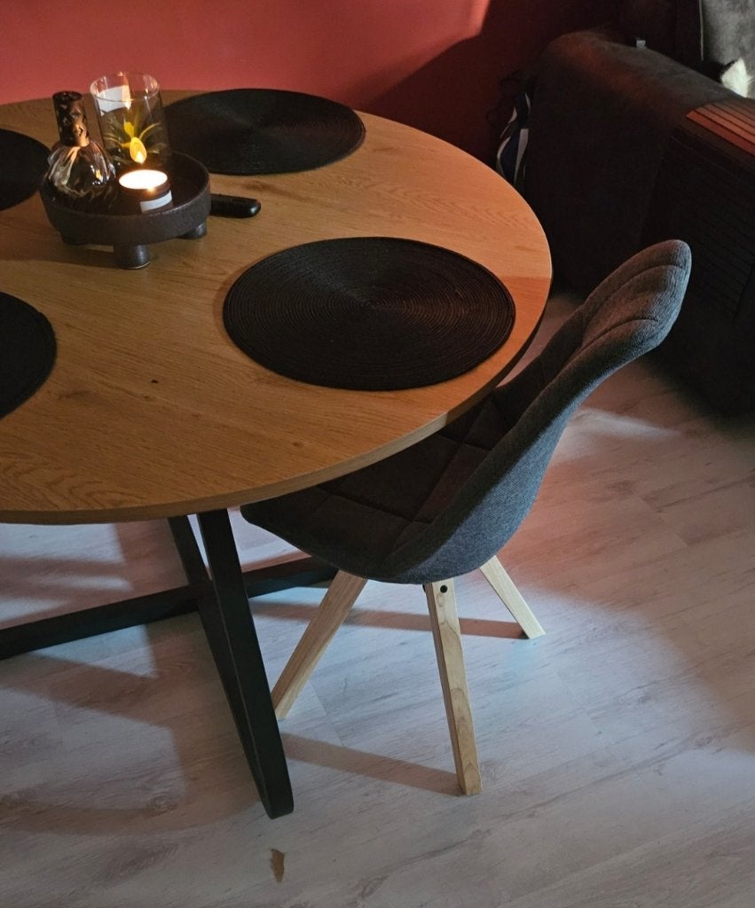 Eettafel rond met stoelen, Huis en Inrichting, Tafels | Eettafels, Ophalen, Rond, Zo goed als nieuw, Vier personen