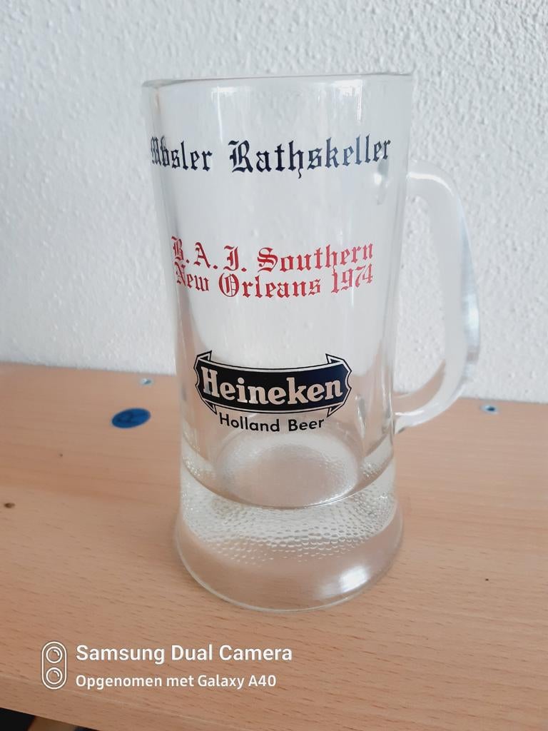 Mooie Heineken dubbel druk pul uit Amerika, Ophalen of Verzenden, Zo goed als nieuw, Pul(len), Heineken