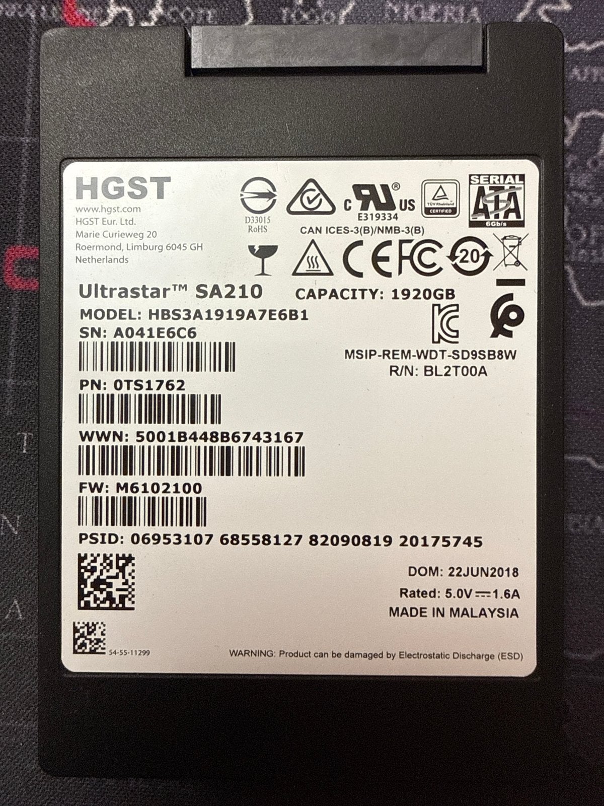 HGST Ultrastar SA210 1.92TB Datacenter SSD - 6k draaiuren, Computers en Software, Harde schijven, Intern, Gebruikt, Server, Ophalen of Verzenden