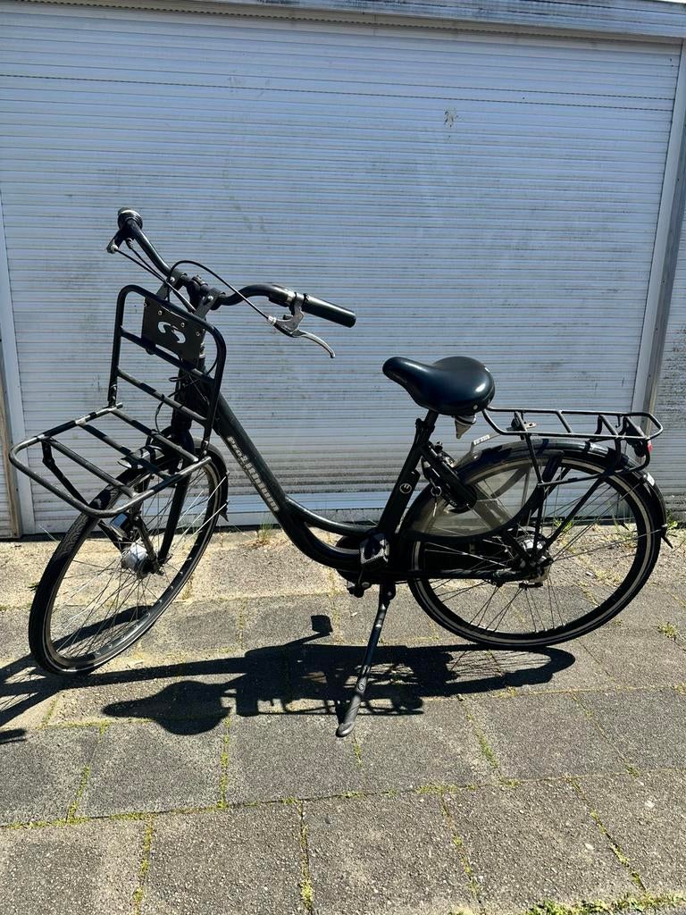 Zwarte Damesfiets met voordrager - maat 49, 47 tot 50 cm, Ophalen of Verzenden, Gebruikt, Versnellingen