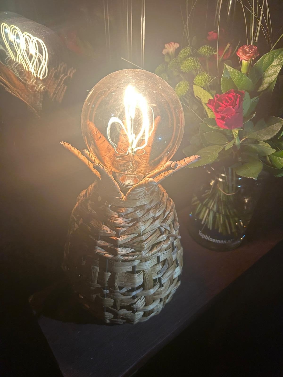 Ananas tafellamp met Edison gloeilamp, Beige, Overige merken, Natuurlijk materiaal, Landelijk