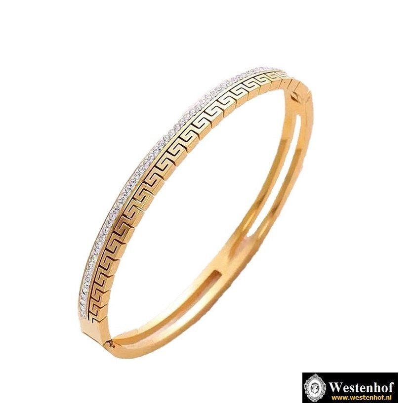 Luxe armband goud bangle met kristal - maat: 20 cm, Met kristal, Overige materialen, Verzenden, Nieuw