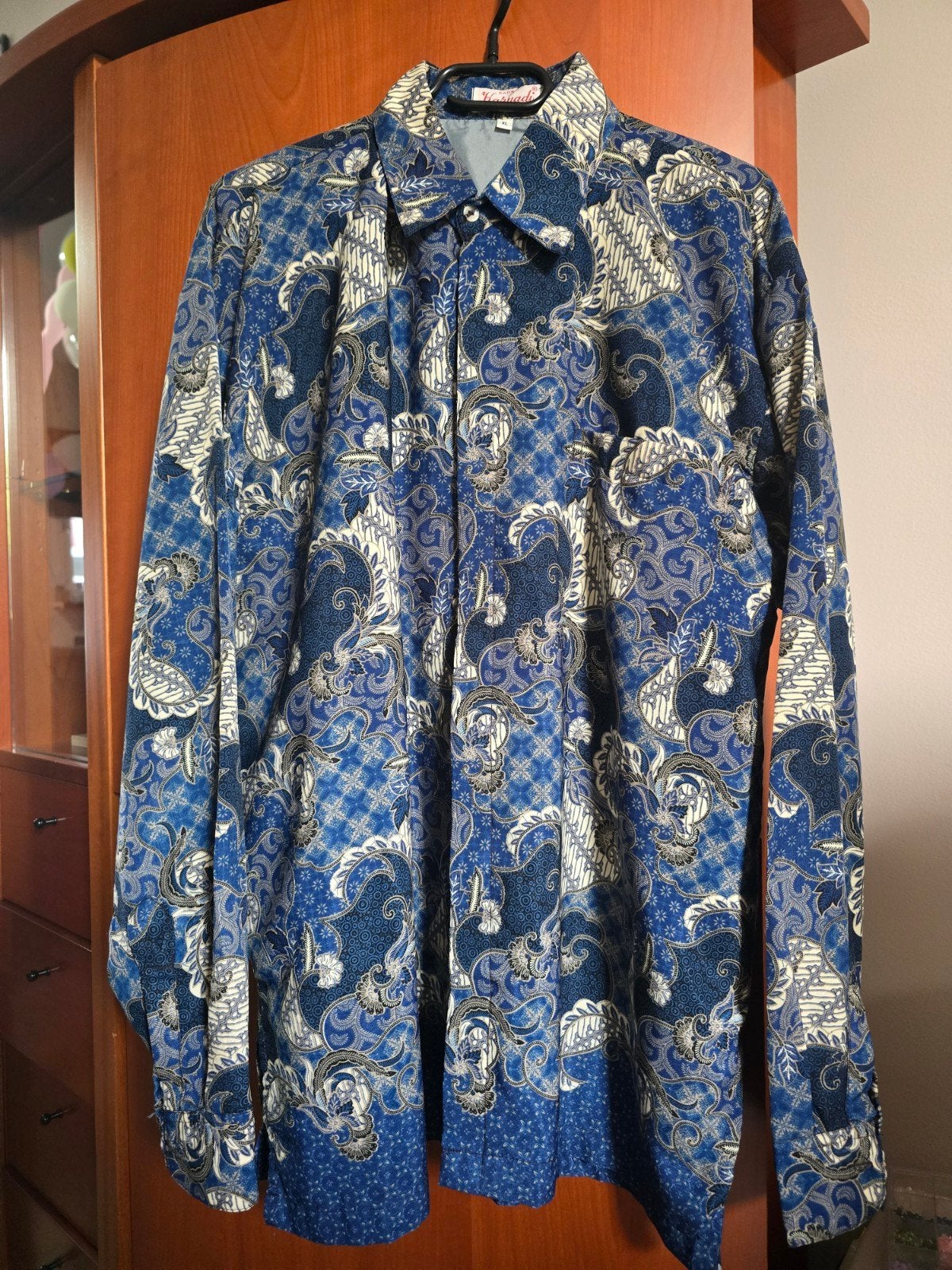 Authentiek Batik Karyadi overhemd, Kleding | Heren, Overhemden, Ophalen of Verzenden, Zo goed als nieuw, Blauw, Halswijdte 43/44 (XL)