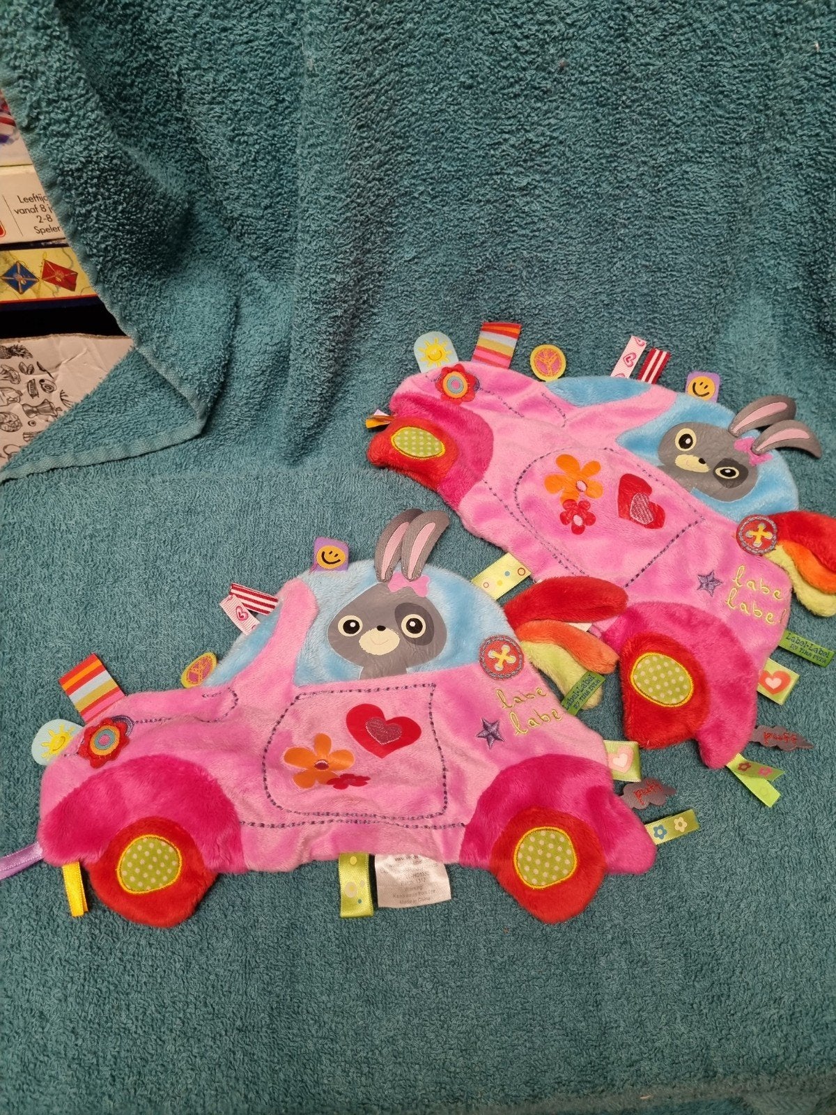 Label Label knuffel doekjes konijn in auto nr 36, Kinderen en Baby's, Speelgoed | Knuffels en Pluche, Ophalen of Verzenden, Zo goed als nieuw