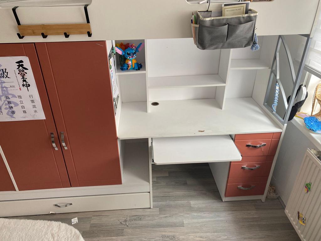 Hoogslaper met bureau en kast - Compleet kinderbed, Ophalen, Gebruikt