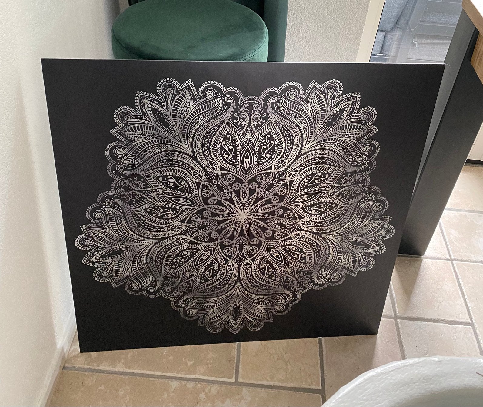 Wandpaneel mandala,zwart/zilver, 74x74 cm, Ophalen