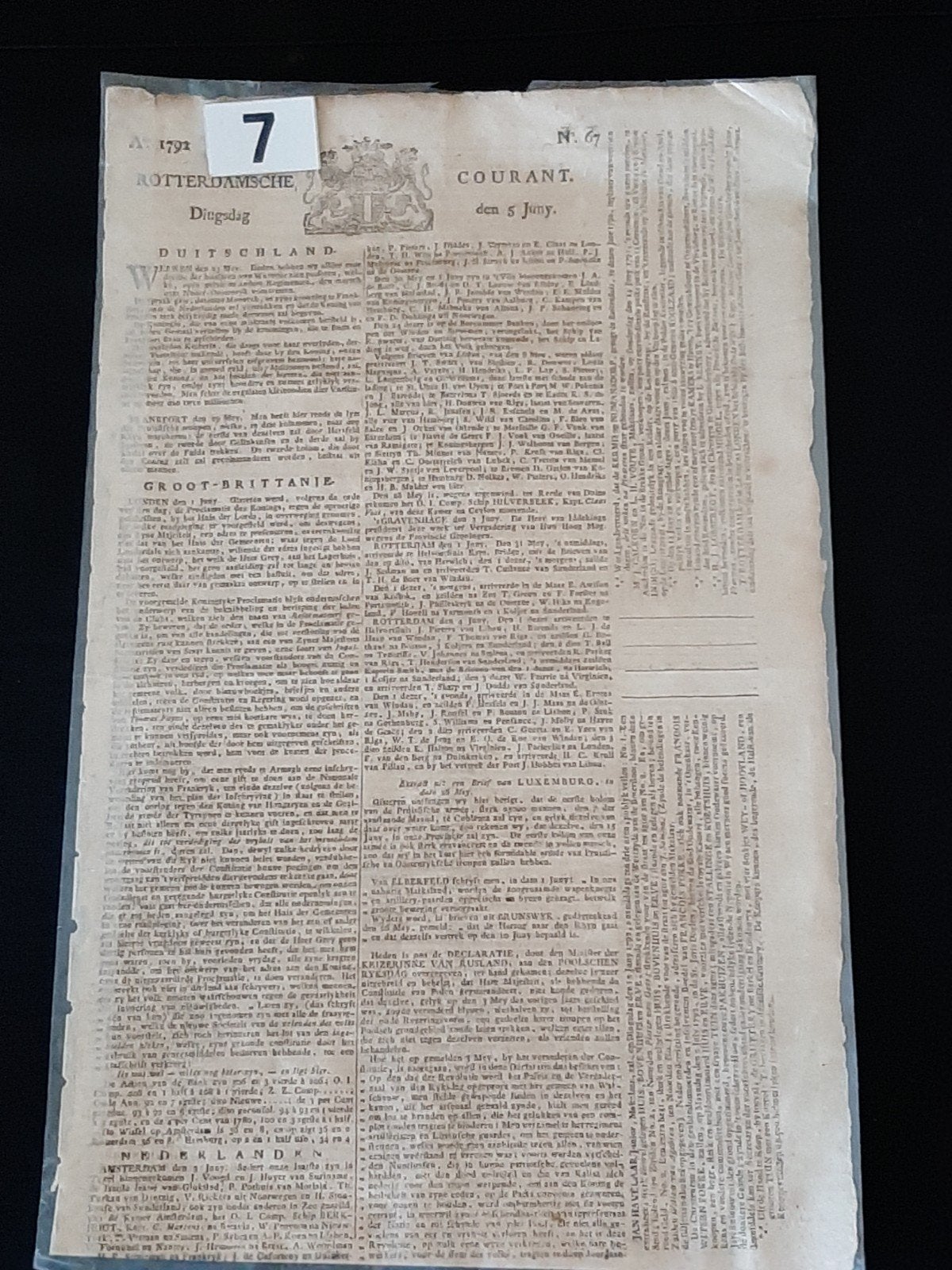 Rotterdamse Courant 1791Rotterdam, Verzamelen, Ophalen of Verzenden, Gebruikt