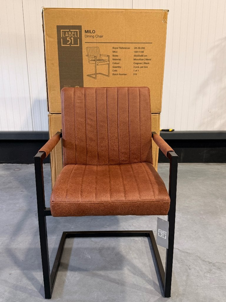 Label51 Milo eetkamerstoel set van 4 nieuw in doos €299, Ophalen, Bruin, Leer, Nieuw