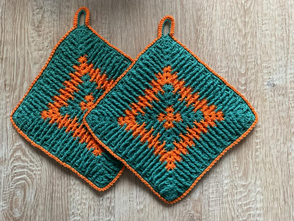 Prachtige dubbele verschillende gehaakte pannenlappen nieuw, Huis en Inrichting, Keuken | Textiel, Ophalen of Verzenden, Nieuw